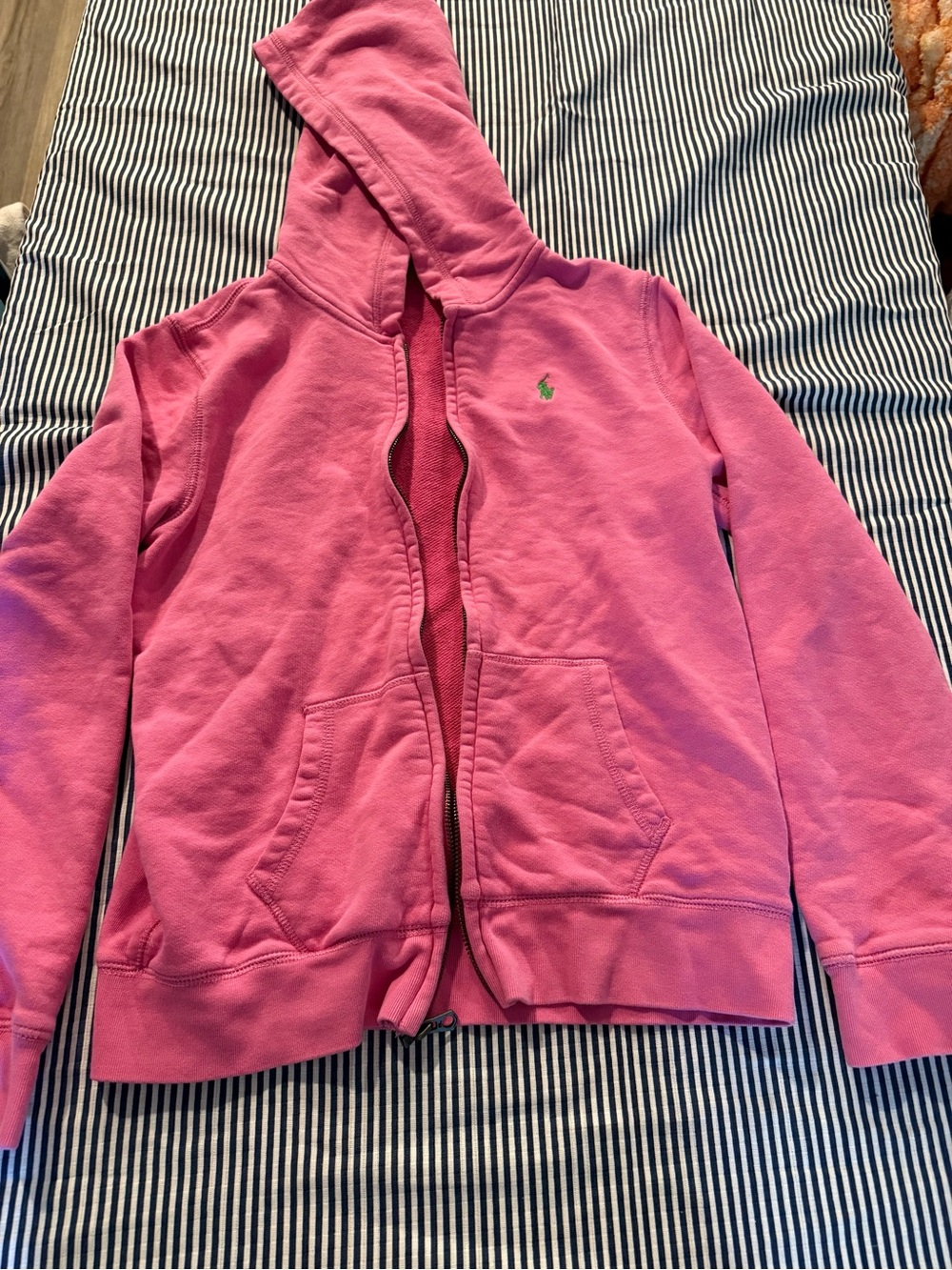 Ralph Lauren Pink Zip-Up Hoodie with Green Pony Logo